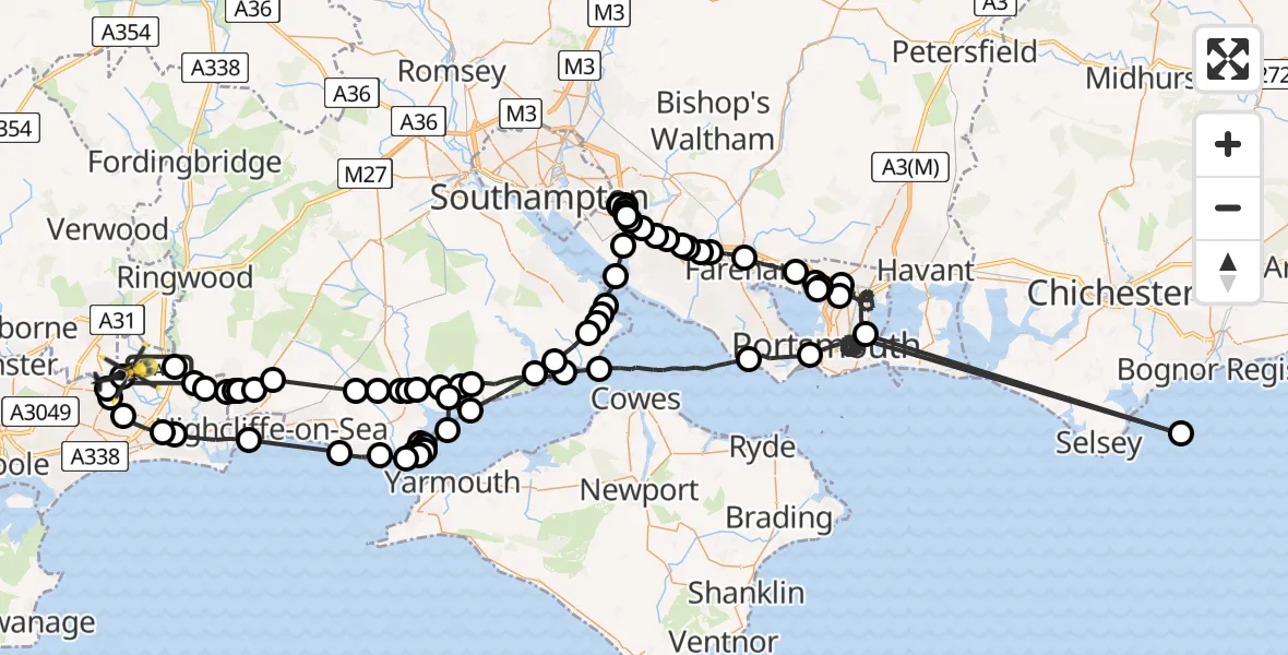 Flight route map: Police Helicopter to Bournemouth Airport, Bournemouth Airport