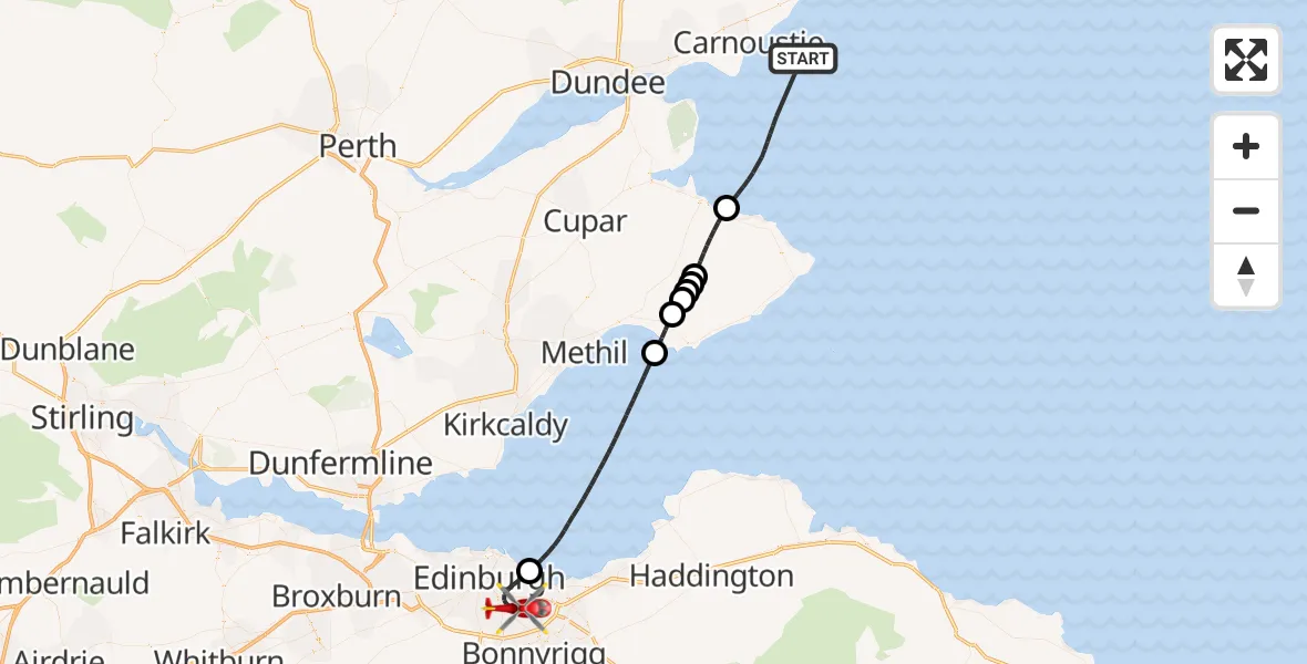 Flight route map: Air Ambulance Helicopter to City of Edinburgh, Little France Crescent