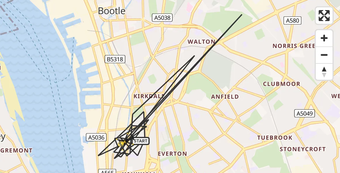 Routekaart van de vlucht: Police Helicopter to Liverpool, Barmouth Way