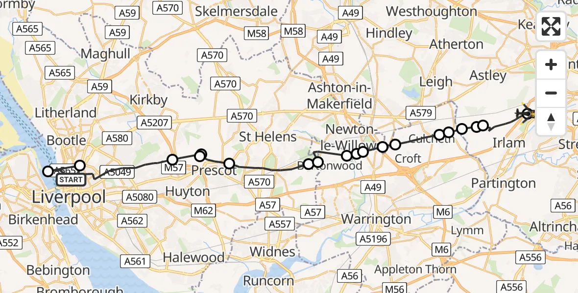 Flight route map: Police Helicopter to Manchester Barton Aerodrome, Manchester Barton Aerodrome