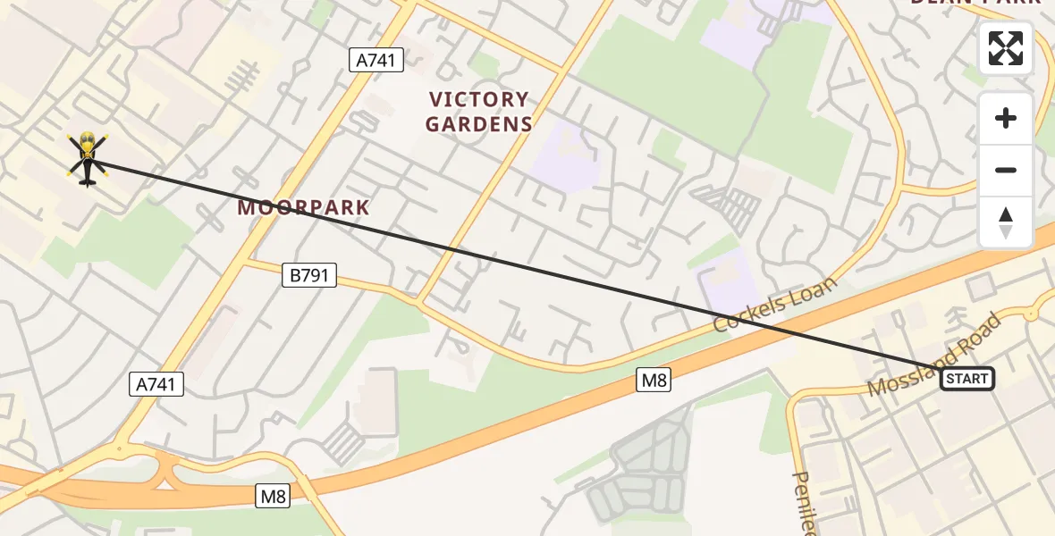 Flight route map: Police Helicopter to Paisley, Bruce Road