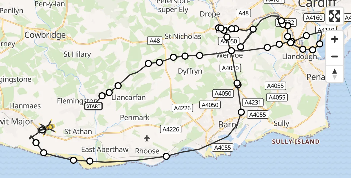 Flight route map: Police Helicopter to MOD St Athan, MOD St Athan