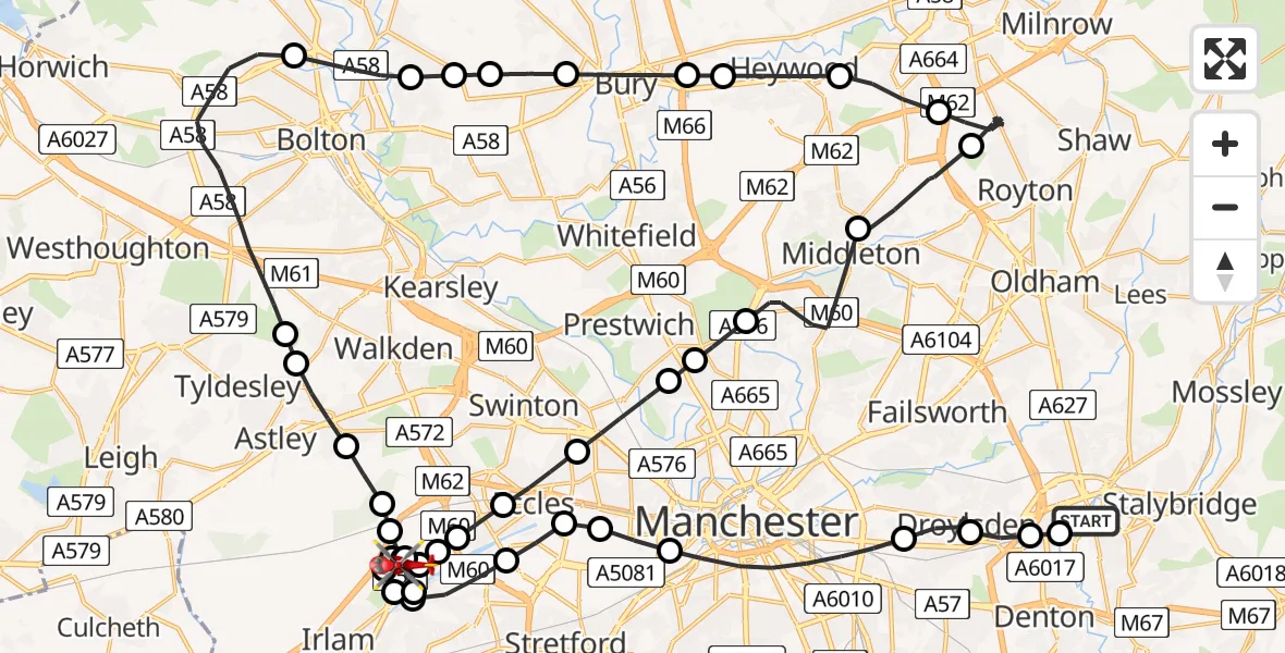 Routekaart van de vlucht: Air Ambulance Helicopter to Manchester Barton Aerodrome, Manchester Barton Aerodrome