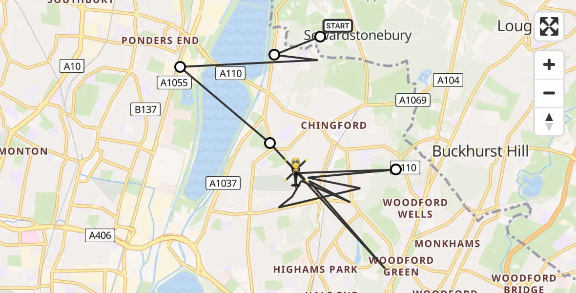 Flight route map: Police Helicopter to London Borough of Waltham Forest, Heathcote Grove