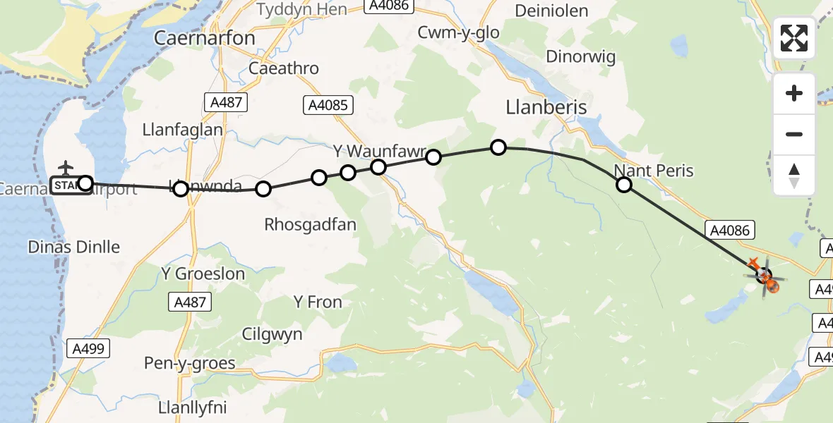 Flight route map: Coastguard Helicopter to Llanberis, Pyg Track