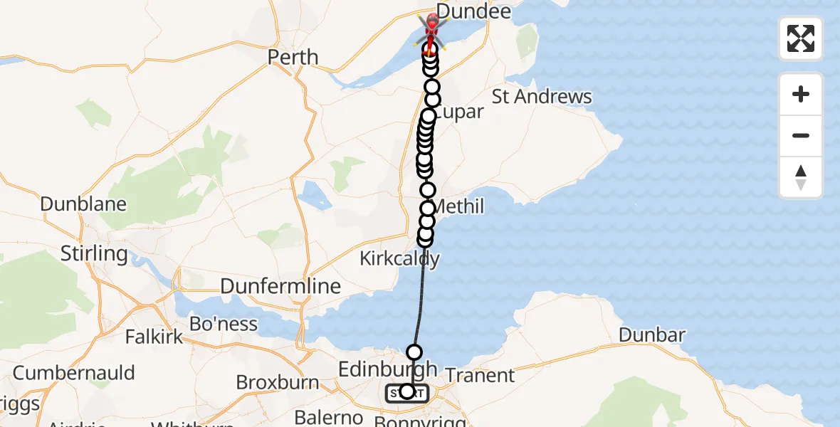 Flight route map: Air Ambulance Helicopter to North Sea, North Sea