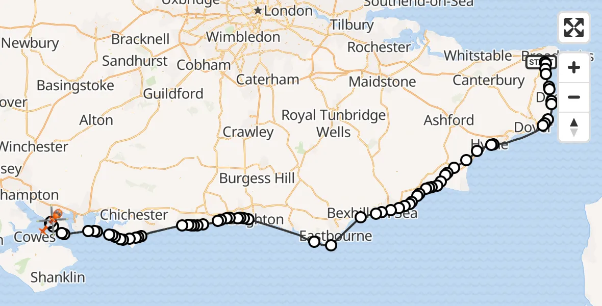 Flight route map: Coastguard Helicopter to Solent Airport, Solent Airport