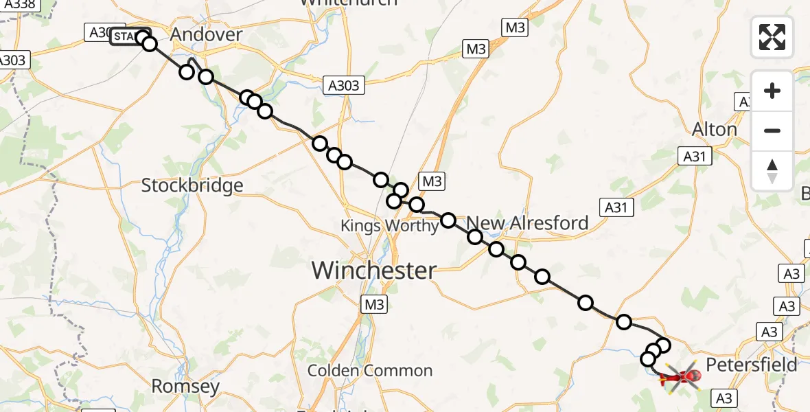 Routekaart van de vlucht: Air Ambulance Helicopter to East Meon, Greenway