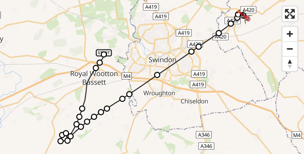 Routekaart van de vlucht: Air Ambulance Helicopter to Watchfield, Hill Road