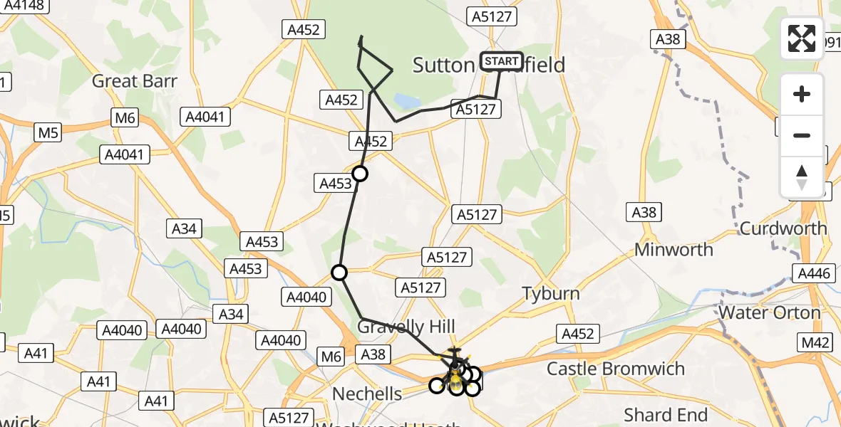 Routekaart van de vlucht: Police Helicopter to Gravelly Hill, Bromford Gate
