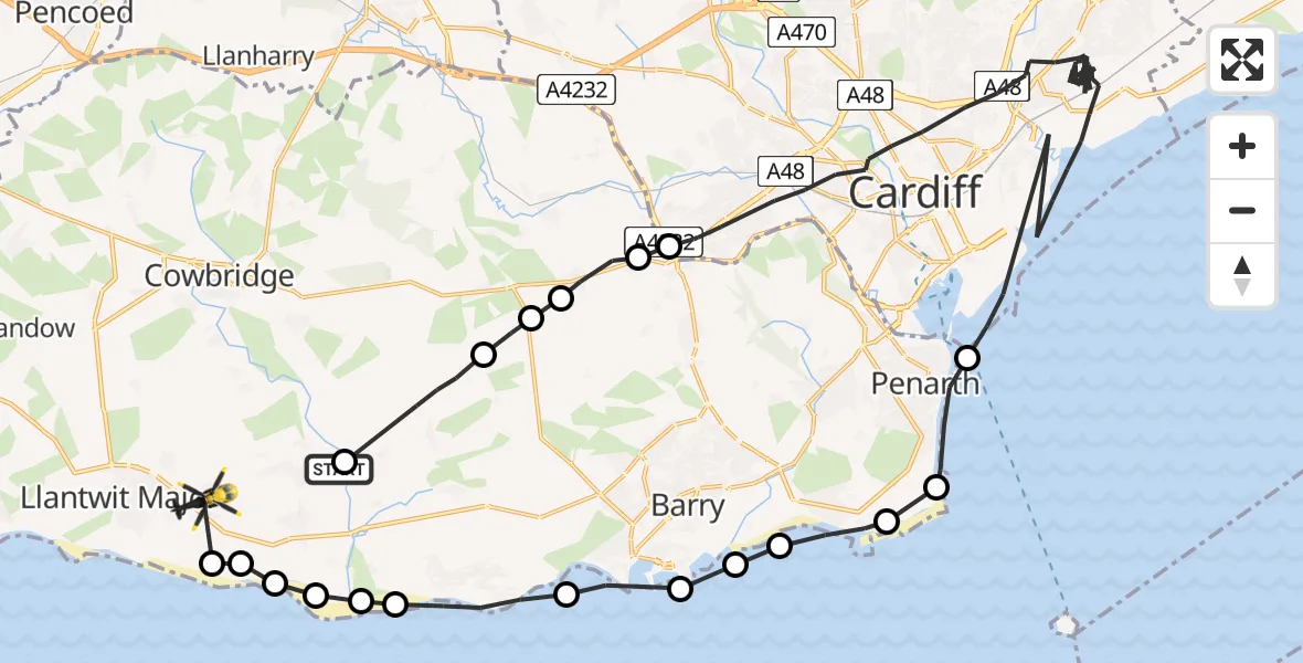 Flight route map: Police Helicopter to MOD St Athan, MOD St Athan