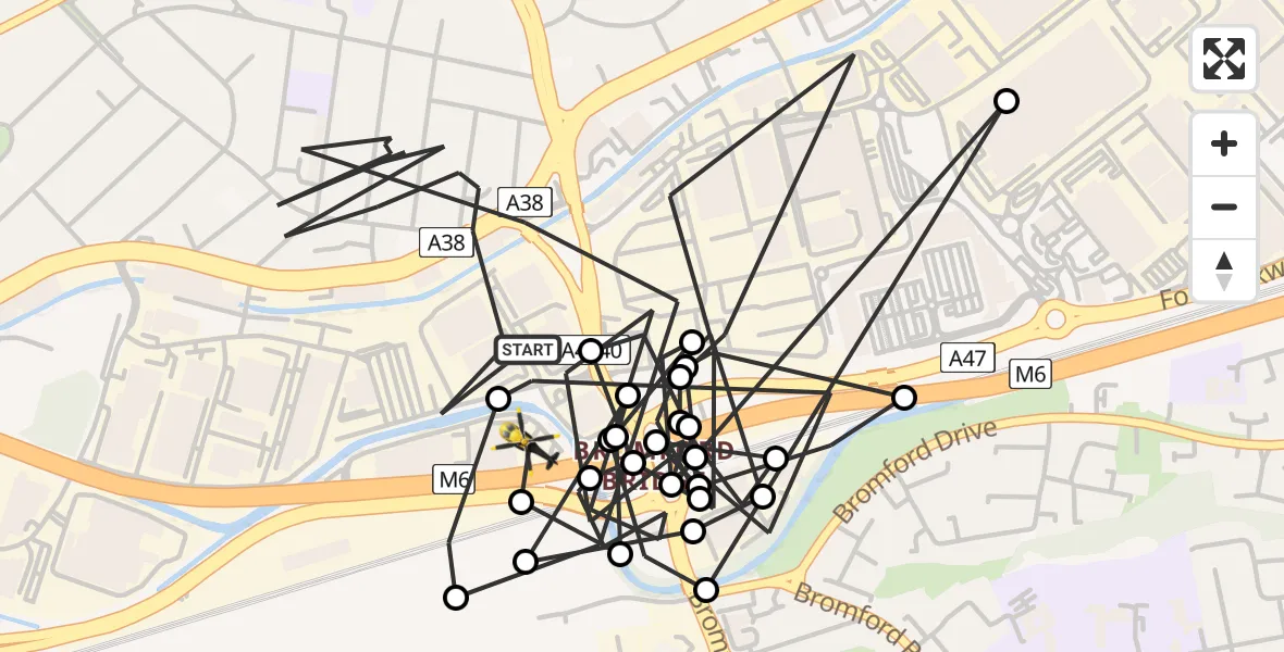 Routekaart van de vlucht: Police Helicopter to Gravelly Hill, Hurricane Park