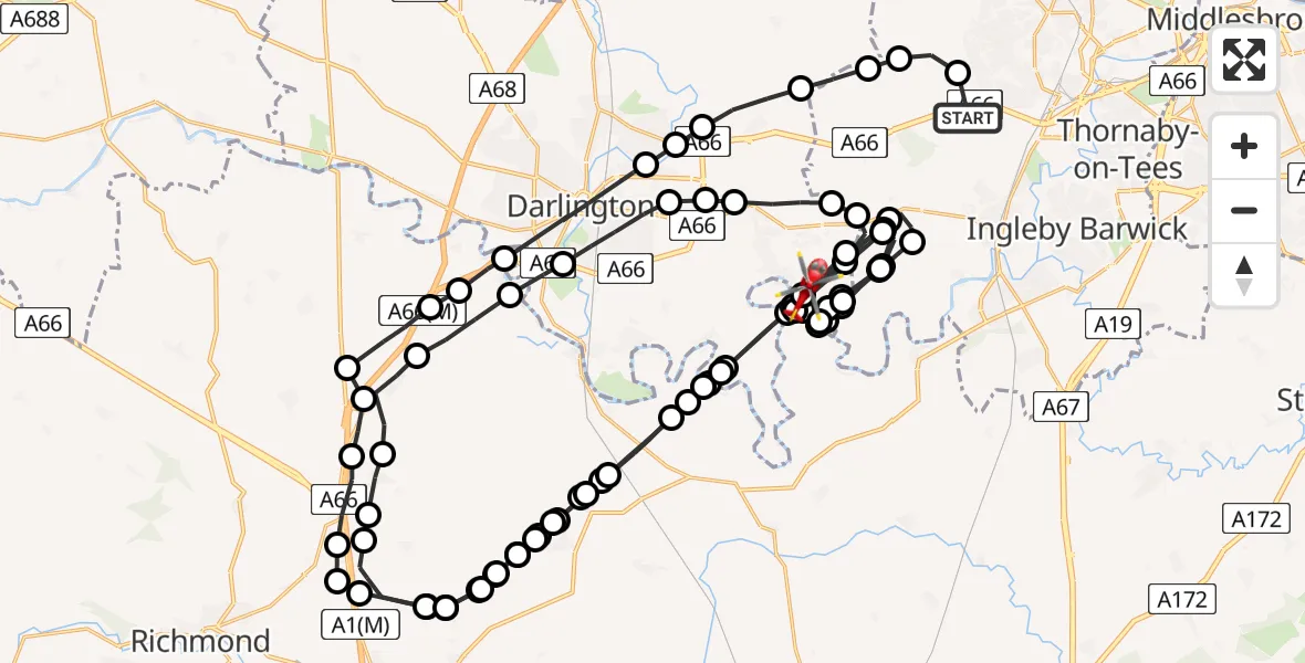 Routekaart van de vlucht: Air Ambulance Helicopter to Teesside International Airport, Teesside International Airport