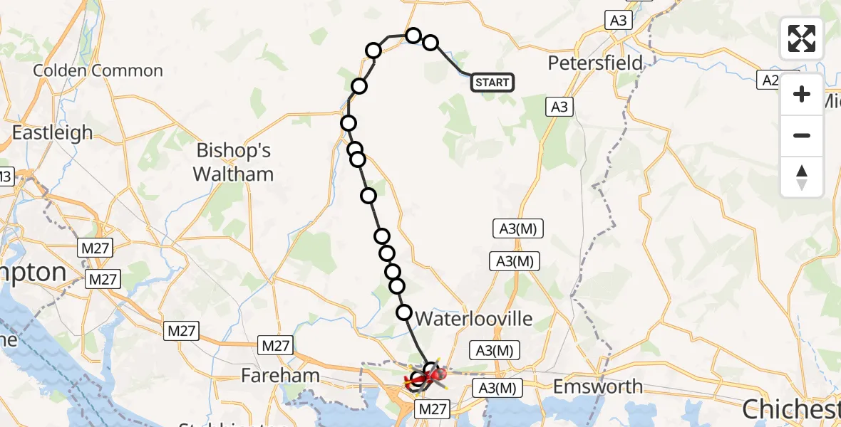 Routekaart van de vlucht: Air Ambulance Helicopter to Queen Alexandra Hospital, Queen Alexandra Hospital