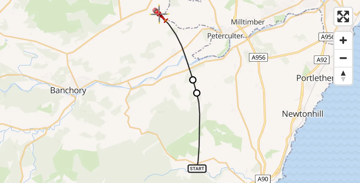 Routekaart van de vlucht: Air Ambulance Helicopter to Milton of Cullerlie, Milton of Cullerlie