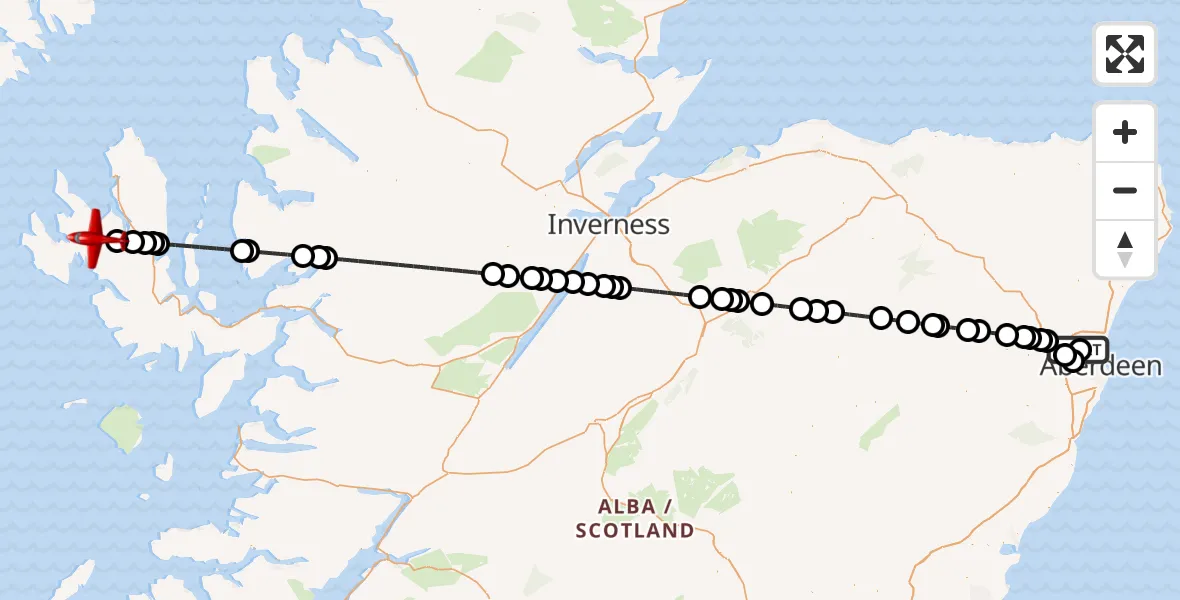 Flight route Air Ambulance Aircraft Aberdeen International Airport - Edinbane - An t-Aodann Bàn, 25 January 2026, 16:13