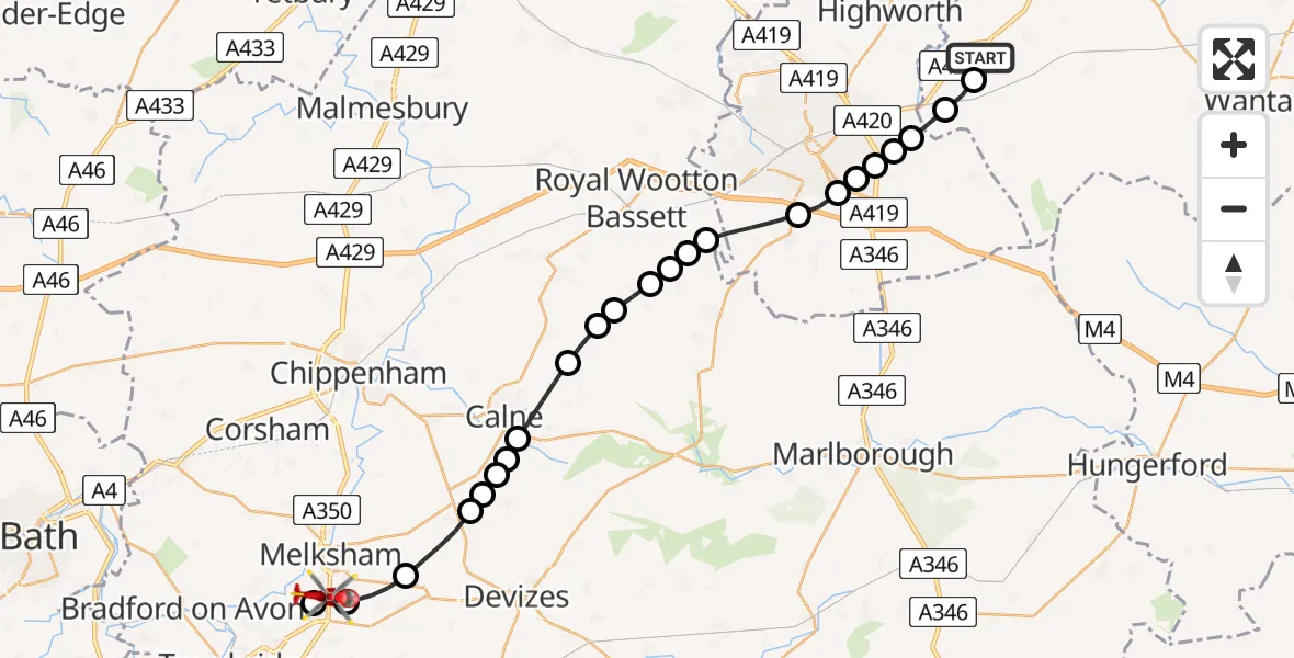 Routekaart van de vlucht: Air Ambulance Helicopter to Trowbridge, Trowbridge