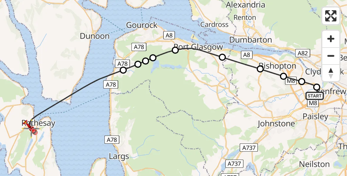 Routekaart van de vlucht: Air Ambulance Helicopter to Inner Seas