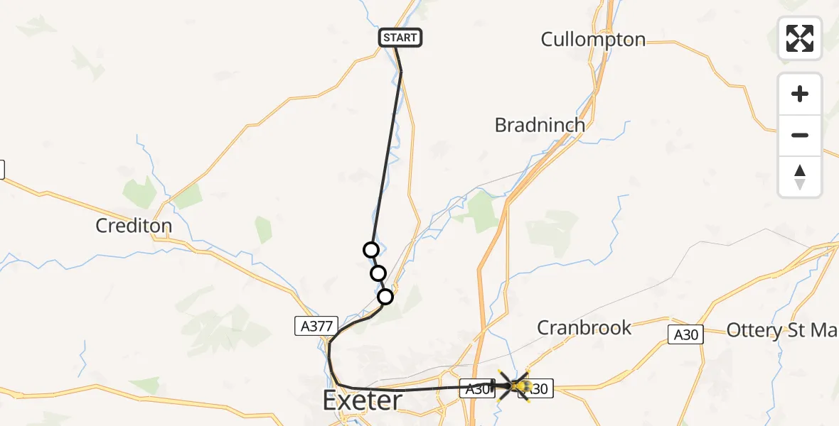 Flight route map: Police Helicopter to East Devon, A30
