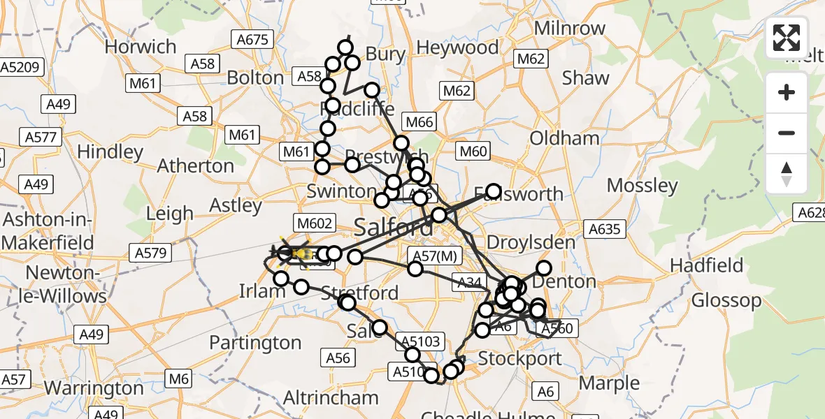 Flight route map: Police Helicopter to Manchester Barton Aerodrome, Manchester Barton Aerodrome