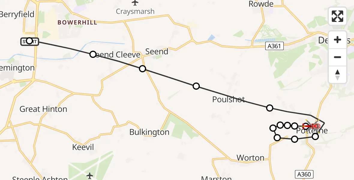 Flight route map: Air Ambulance Helicopter to Devizes, Highlands