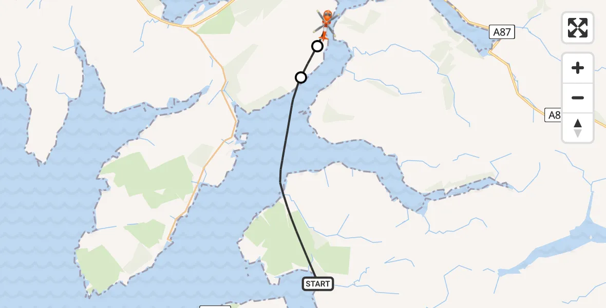 Flight path map showing Coastguard Helicopter route from Inner Seas to Inner Seas