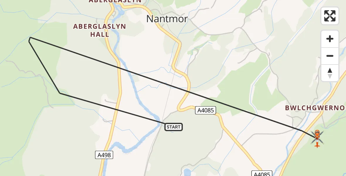 Flight route map: Coastguard Helicopter to Nantmor, Nantmor