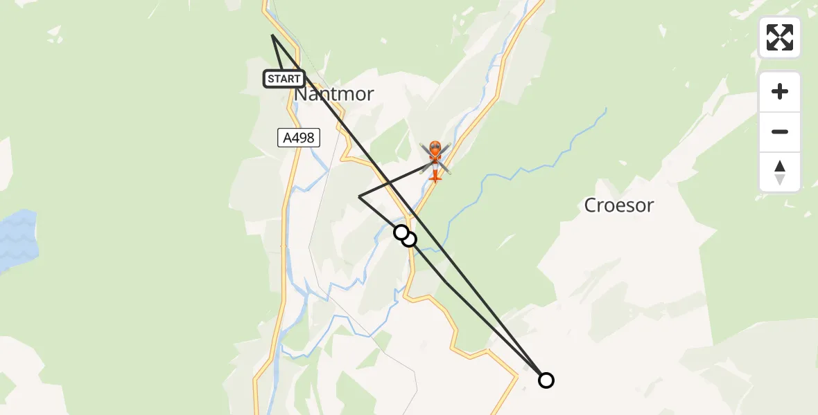 Flight route map: Coastguard Helicopter to Nantmor, Nantmor