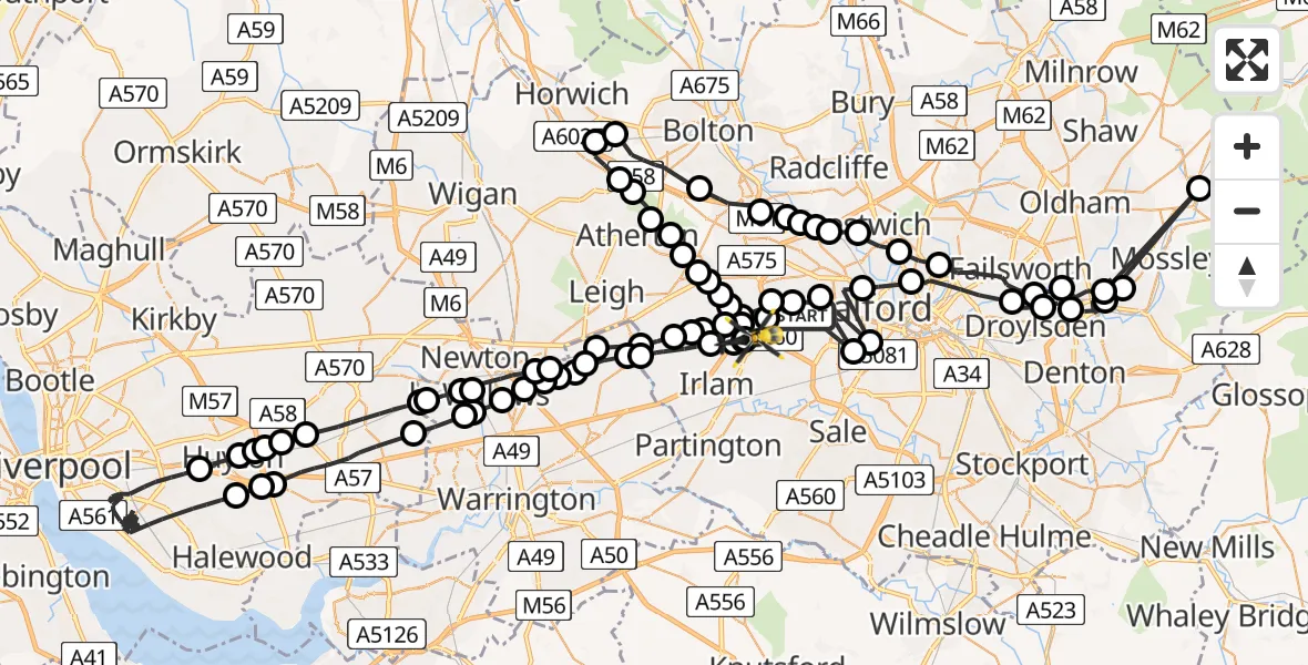 Flight route map: Police Helicopter to Manchester Barton Aerodrome, Manchester Barton Aerodrome