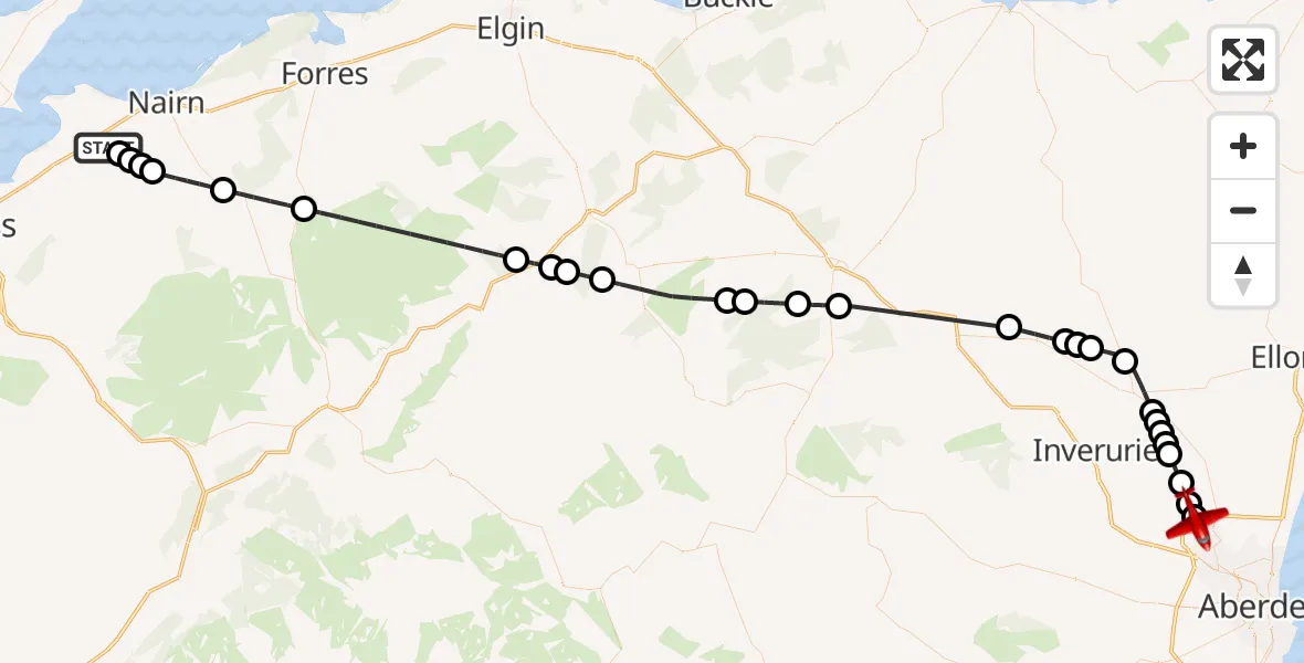 Routekaart van de vlucht: Air Ambulance Aircraft to Aberdeen City, Pitmedden Road