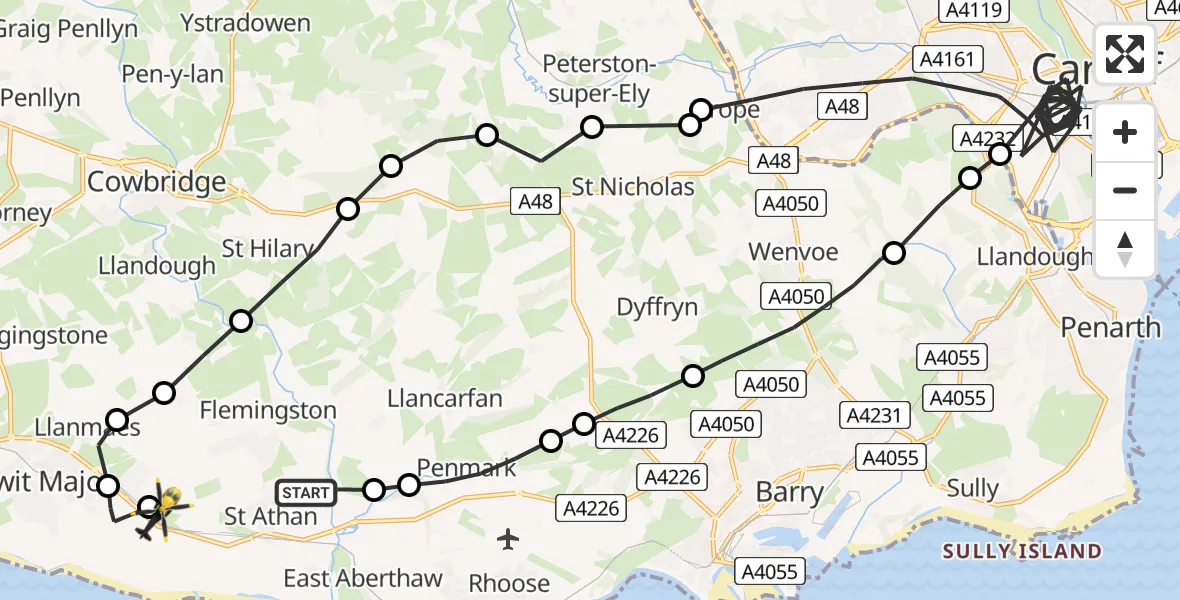 Flight route map: Police Helicopter to MOD St Athan, MOD St Athan