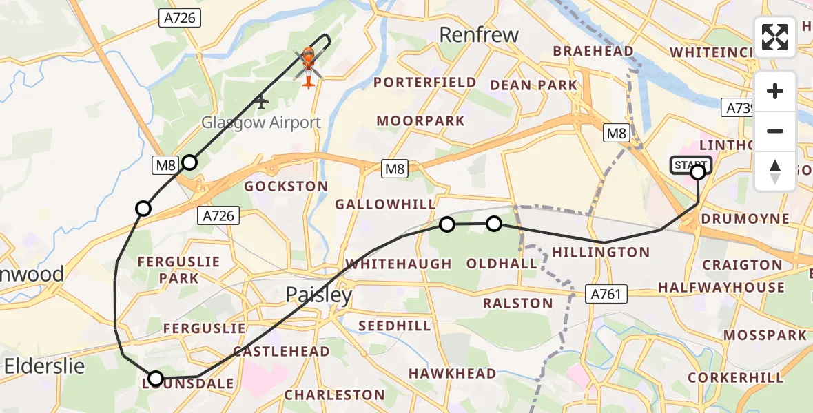 Flight route map: Coastguard Helicopter to Glasgow Airport, Glasgow Airport
