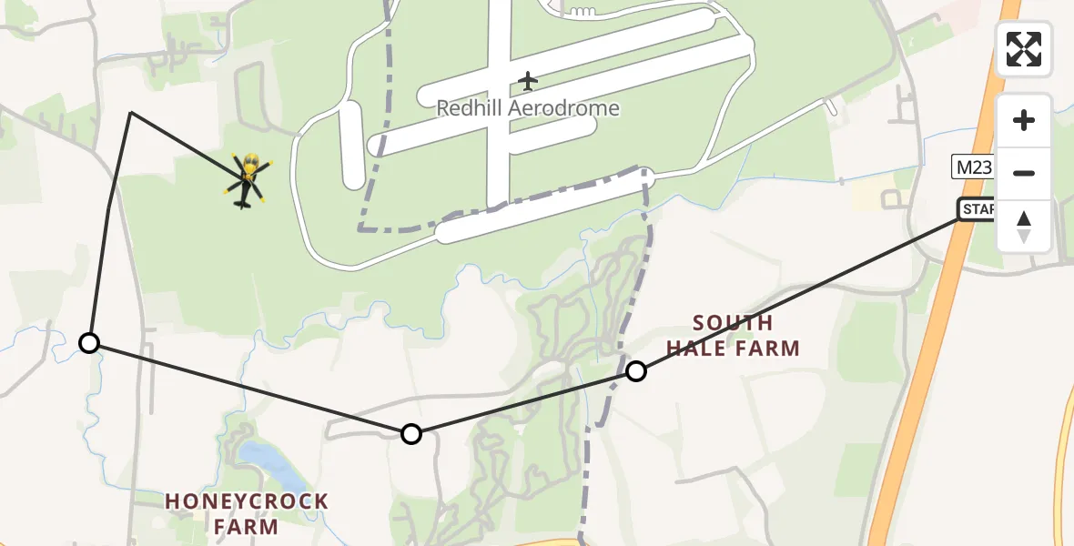 Flight route map: Police Helicopter to Salfords, Kings Mill Lane