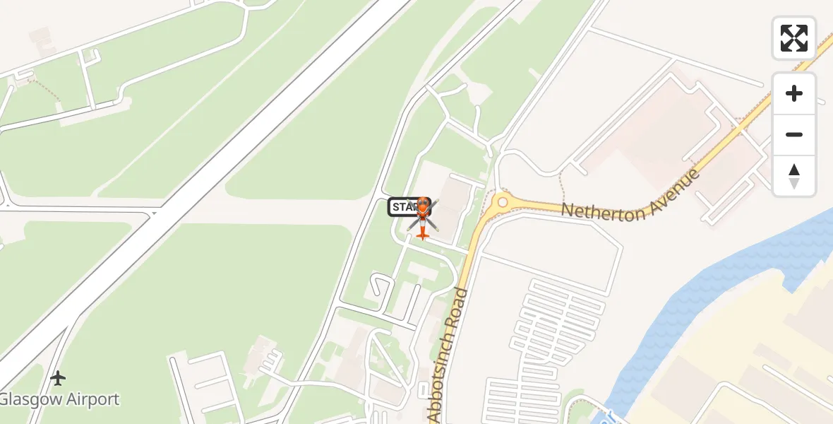 Flight path map showing Coastguard Helicopter route from Glasgow Airport to Glasgow Airport