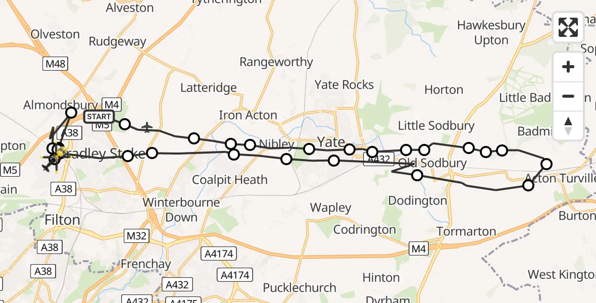 Flight route map: Police Helicopter to Patchway, Clermont Close