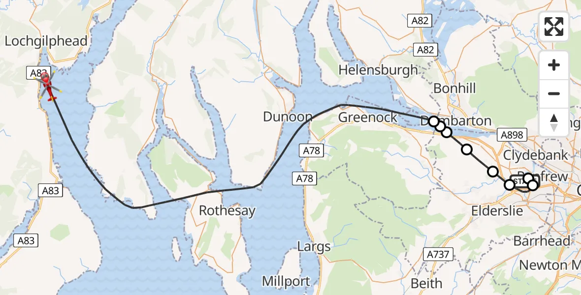 Routekaart van de vlucht: Air Ambulance Helicopter to Lochgilphead, Lochgilphead