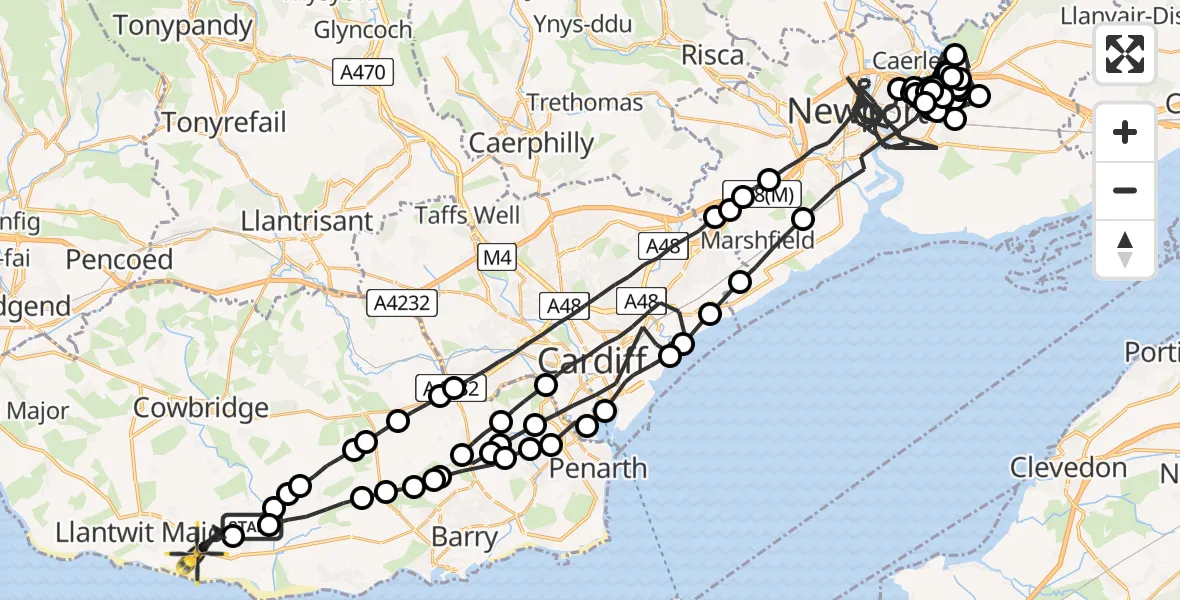 Flight route map: Police Helicopter to MOD St Athan, MOD St Athan