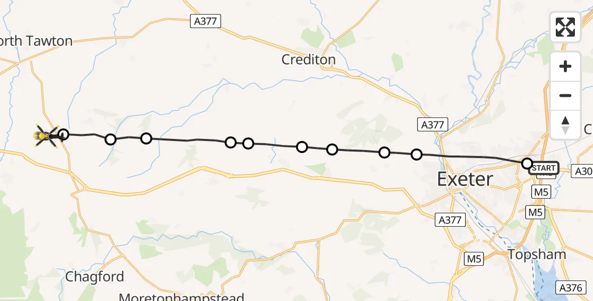 Flight route map: Police Helicopter to West Devon, Two Post Lane