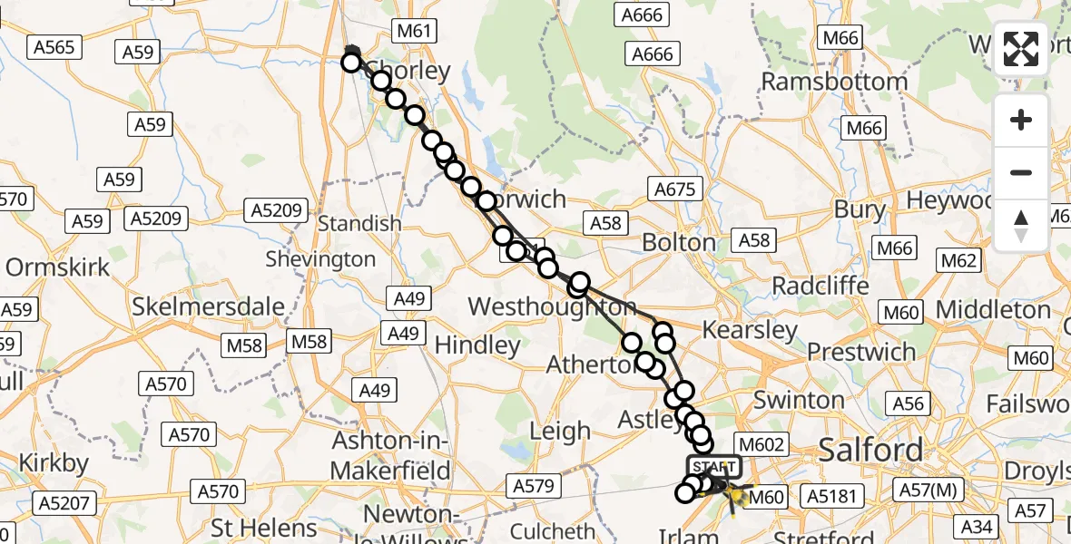 Flight path map showing Police Helicopter route from Irlam to Manchester Barton Aerodrome