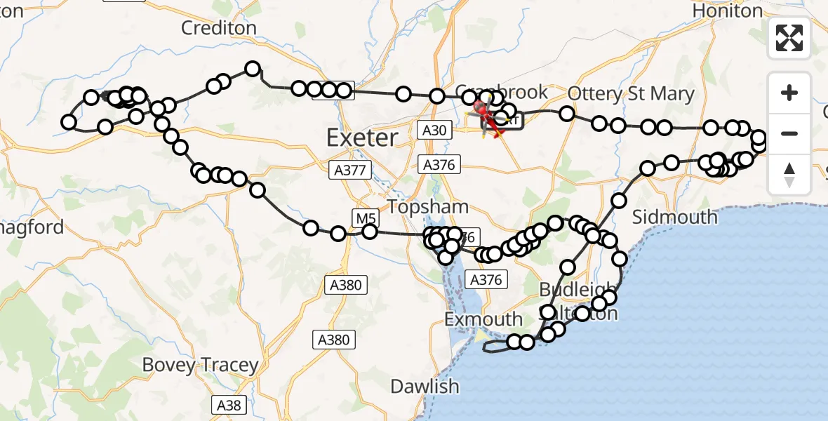 Routekaart van de vlucht: Air Ambulance Helicopter to Exeter International Airport, Exeter International Airport