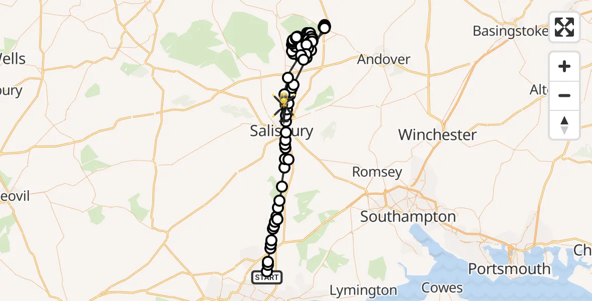 Flight route map: Police Helicopter to Winterbourne, A345