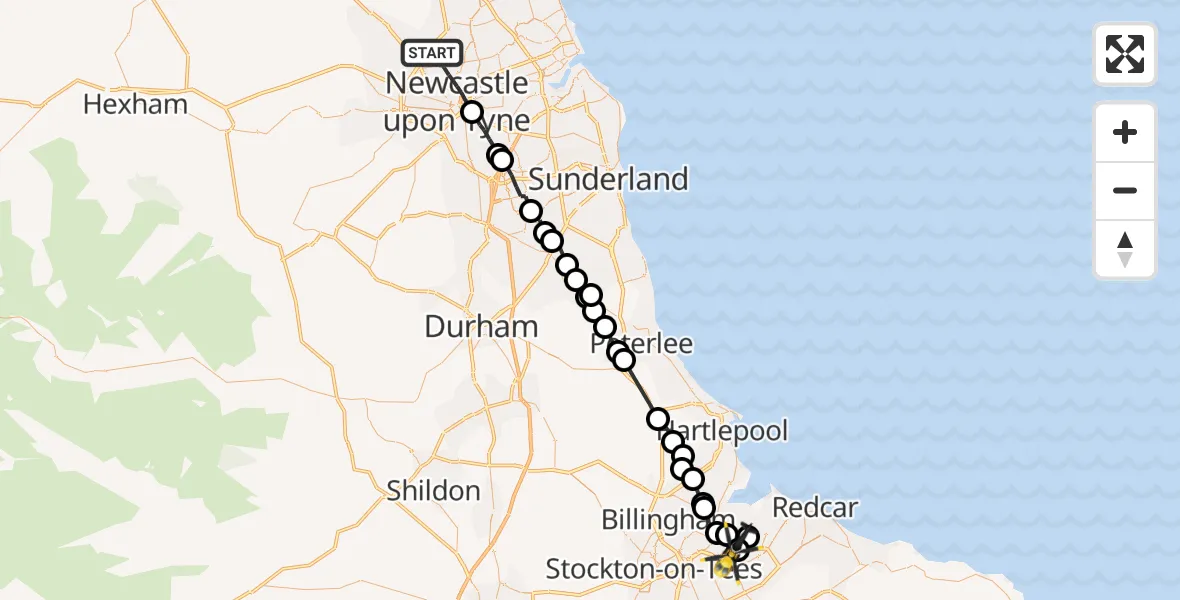 Flight route map: Police Helicopter to Middlesbrough, Dockside Road