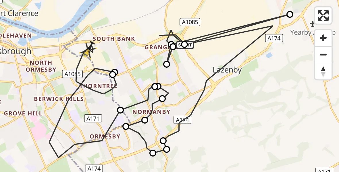 Routekaart van de vlucht: Police Helicopter to Middlesbrough, Middlesbrough