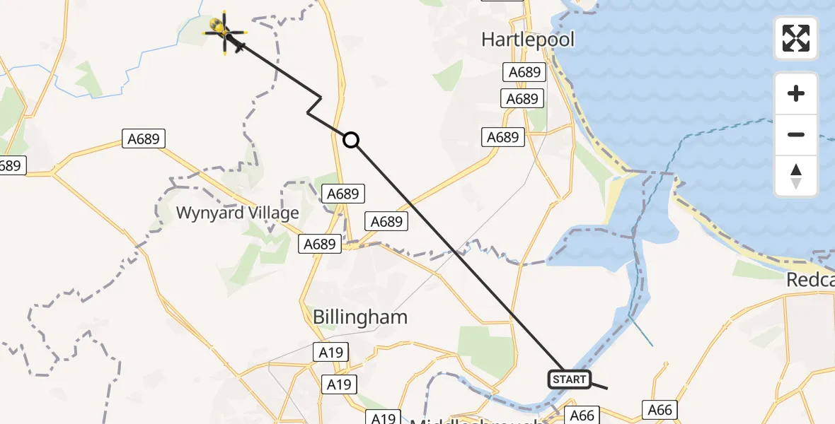 Routekaart van de vlucht: Police Helicopter to Sedgefield, Hurworth Burn Road