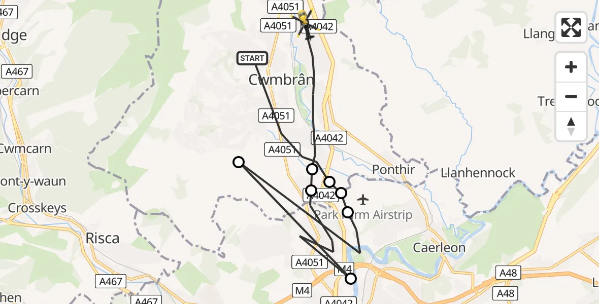 Flight route map: Police Helicopter to Cwmbrân, Chapel Lane
