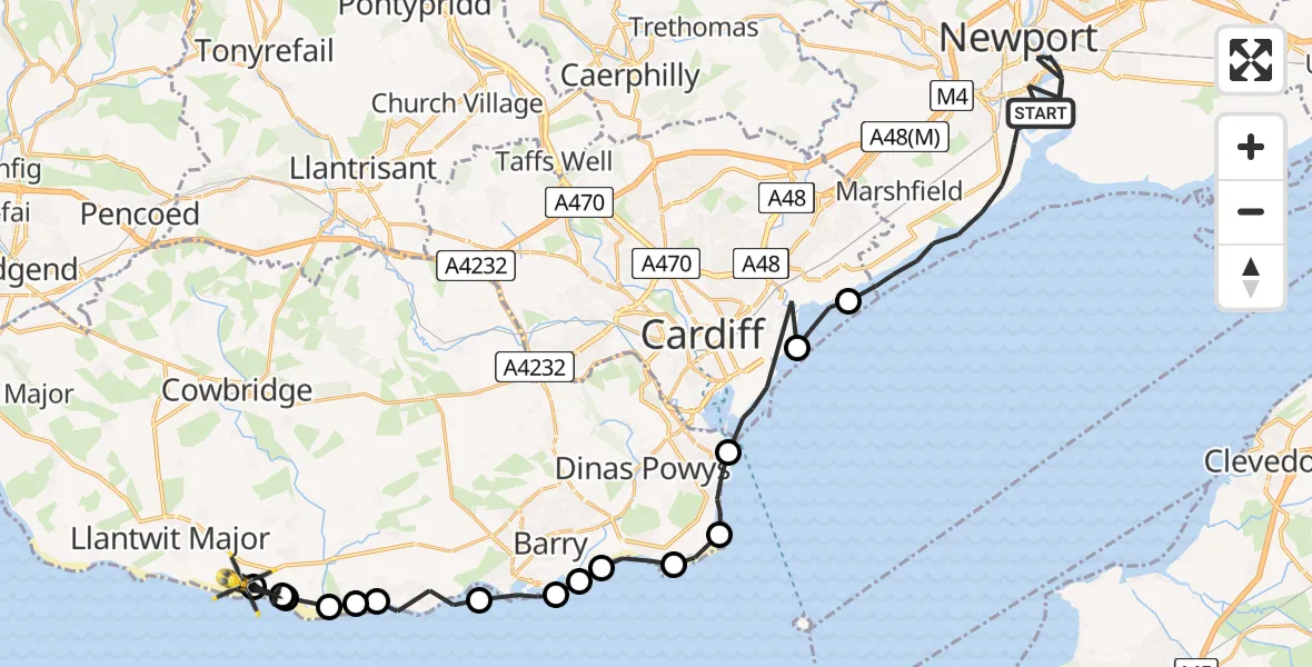 Routekaart van de vlucht: Police Helicopter to Llantwit Major, Llantwit Major