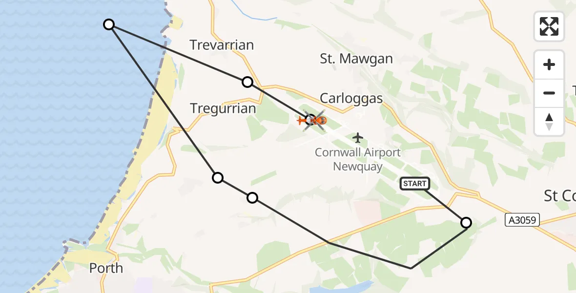 Routekaart van de vlucht: Coastguard Helicopter to Cornwall Airport Newquay