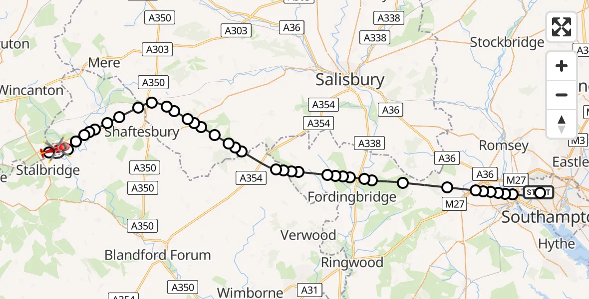 Routekaart van de vlucht: Air Ambulance Helicopter to Henstridge, Henstridge