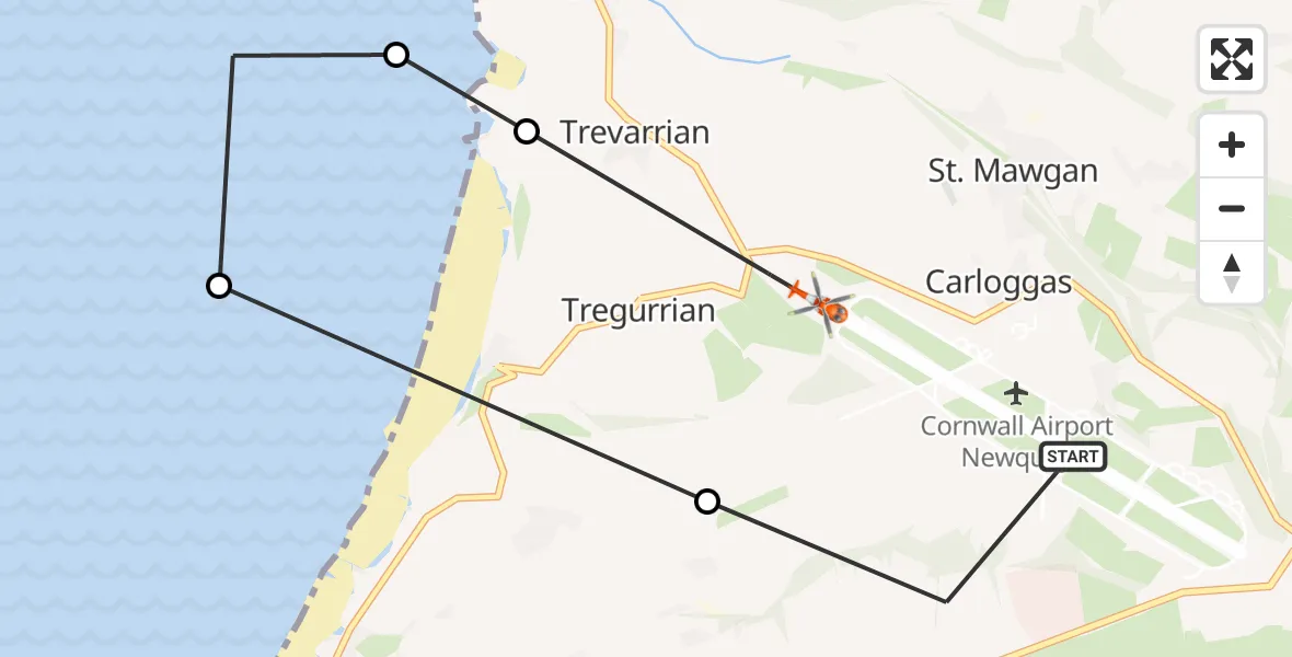 Flight route map: Coastguard Helicopter to Tregurrian, B3276