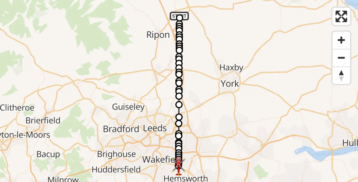 Flight route map: Air Ambulance Helicopter to YAA Nostell Helicopter Port, YAA Nostell Helicopter Port
